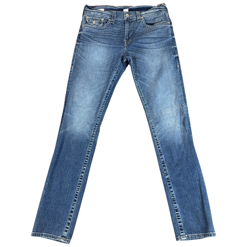 True Religion Rocco Relaxed Skinny Jeans Mens 33 Blue Denim Stretch Medium Wash